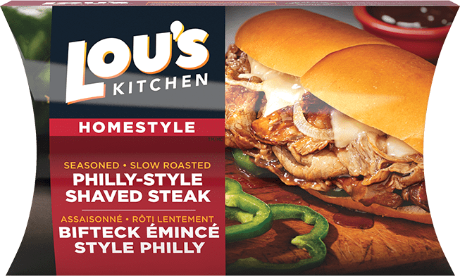 Lou's Kitchen homestyle Philly-style shaved steak sandwich packaging