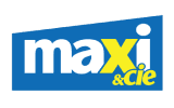 Maxi & Cie supermarket logo with blue and yellow text on a green background
