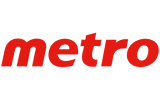 Red Metro logo on a green background