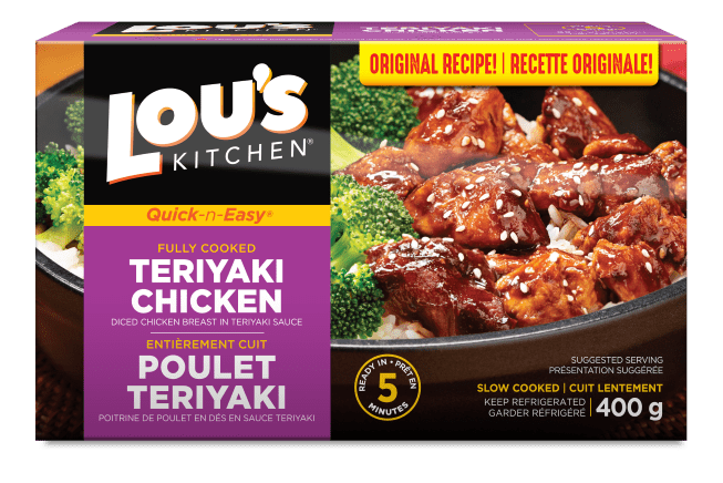 Lou's Kitchen Teriyaki Chicken packaging with product image and text details